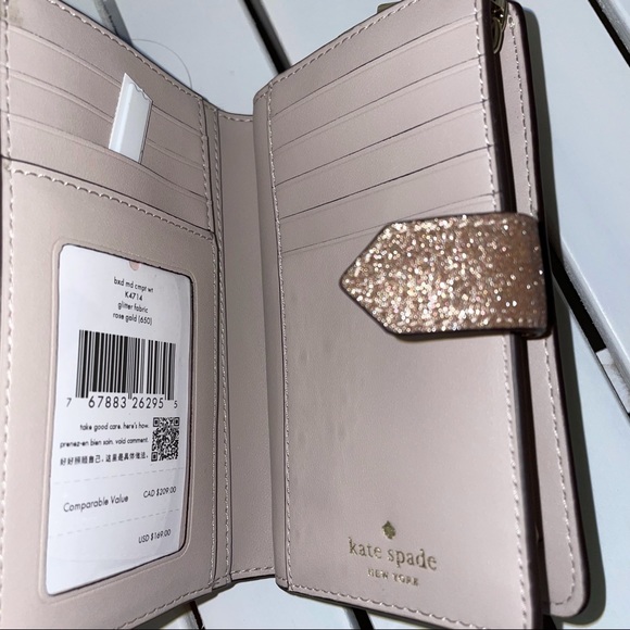 Kate spade Medium compact wallet rose gold shimmy glitter with box NWT - Picture 7 of 7